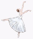 Sketch of graceful ballerina dancing classical ballet