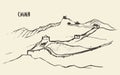 Sketch Great Wall of China, vector illustration.