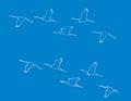 Sketch of group of Cranes flying in the Sky Outline Editable illustration