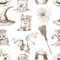 Sketch Halloween Seamless Pattern