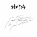 Sketch hand begging hands. Vector line illustration