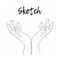 Sketch hand begging hands. Vector line illustration