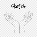 Sketch hand begging hands. Vector line illustration