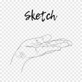 Sketch hand begging hands. Vector line illustration