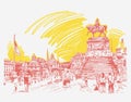 Sketch hand drawing Piazza Venezia in Rome - Altar of the Fat