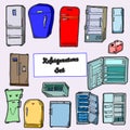 Refrigerators colored hand drawn doodle