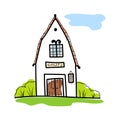 Sketch of hand-drawn house, detached, single family houses with trees. Doodle cartoon vector Royalty Free Stock Photo