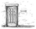 Sketch hand drawn old rectangular wooden door in brick wall vector