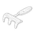 Sketch of a hand rake for processing land plots. Doodle flat style. The design is suitable for interior gardening