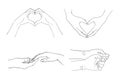 Sketch of hands, Hand drawn vector line art illustration, Set, Collection Royalty Free Stock Photo