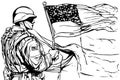 Sketch Happy Memorial Day. Remember And Honor. Silhouette Of Soldier holding