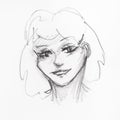 Sketch of happy young woman hand drawn by pencil Royalty Free Stock Photo