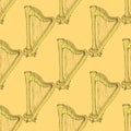 Sketch harp musical instrument in vintage style