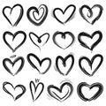 Sketch heart. Decorative grunge doodle drawn hearts sketching by pen. Valentines day symbols vector set Royalty Free Stock Photo