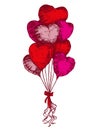 Sketch heart shape balloons, St. Valentine`s Day card. Hand drawn Colorful valentine poster