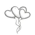 Sketch of heart shaped balloons