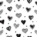 Sketch hearts seamless pattern. Romantic doodle love valentines day vector texture Royalty Free Stock Photo