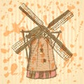 Sketch Holand windmill, vector background Royalty Free Stock Photo