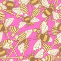 Sketch honey stick and bee in vintage style