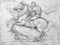The sketch of the horseman by Leonardo da Vinci in the vintage book Leonardo da Vinci by A.L. Volynskiy, St. Petersburg, 1899