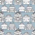 Sketch houses seamless pattern