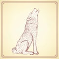 Sketch howling wolf in vintage style