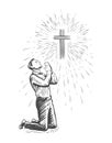 Sketch of human praying with hands folded in worship. Hand drawn vector illustration Royalty Free Stock Photo