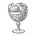 Sketch ice cream scoops in glass sundae bowl cup Royalty Free Stock Photo