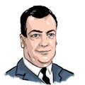 Sketch illustration of Dmitry Medvedev, Prime Minister of Russia
