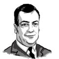 Sketch illustration of Dmitry Medvedev, Prime Minister of Russia