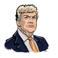 Sketch illustration of Donald Trump portrait, president of the USA