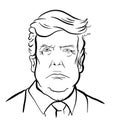 Sketch illustration of Donald Trump portrait, president of the USA