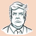 Sketch illustration of Donald Trump portrait, president of the USA