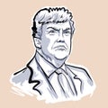 Sketch illustration of Donald Trump portrait, president of the USA