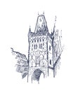 Sketch illustration european view prague tower