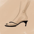 Sketch illustration female foot in summer open shoes