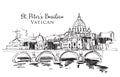 Sketch illustration of St. Peter`s Basilica in Vatican