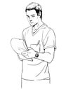 Sketch illustration of young man doctor or a surgeon.