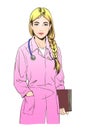 Sketch illustration of young woman doctor or a nusce.