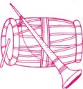 Sketch of Indian traditional music instruments Dhol and Shehnai outline editable illustration