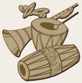 Sketch of Indian Traditional Wedding Baja Music Set or Music Instruments Editable Outline Illustration