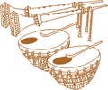 Sketch of Indian Traditional Wedding Baja Music Set or Music Instruments Editable Outline Illustration