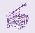 Sketch of Indian Traditional Wedding Baja Music Set or Music Instruments Editable Outline Illustration