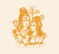 Sketch of Indian's famous and powerful god Lord Shiva andParvati love with free space for text