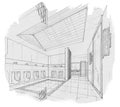 Sketch interior perspective toilet, black and white interior design. Royalty Free Stock Photo