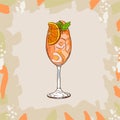 Aperol Spritz cocktail illustration. Alcoholic classic bar drink hand drawn vector. Pop art Royalty Free Stock Photo