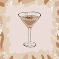 Brandy Alexander cocktail illustration. Alcoholic classic bar drink hand drawn vector. Pop art