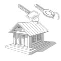 Sketch of Isometric image of private house with key isolated