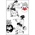 Sketch of Japanese couple in traditional dress. Vintage hand draw art