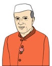 Sketch of Jawaharlal Nehru Outline editable illustration